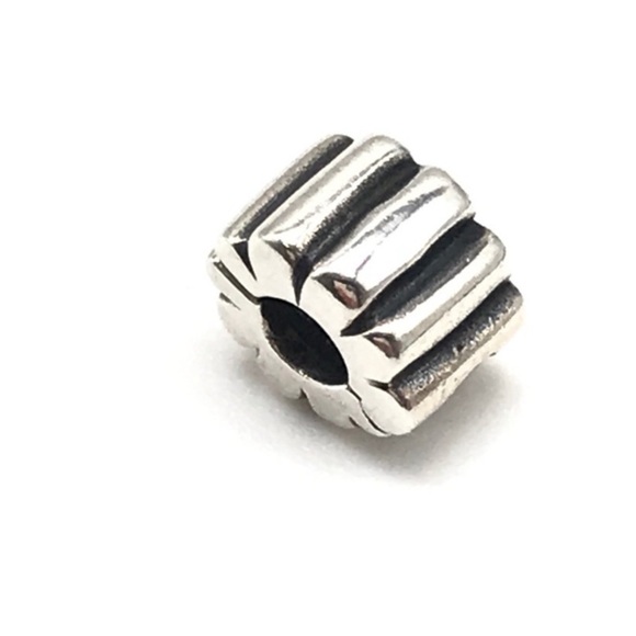 Pandora Sterling Silver Rare Retired Ribbed Clip Bead Charm - Picture 2 of 5